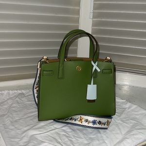 Authentic Tory Burch Walker Webbing strap Small Satchel Spinach GIFTABLE